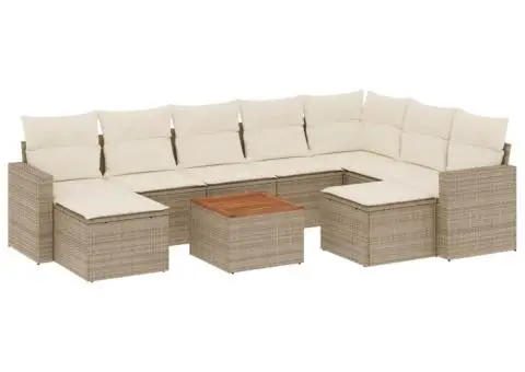 Set canapele de grădină cu perne, 10 piese, bej, poliratan - 2/3