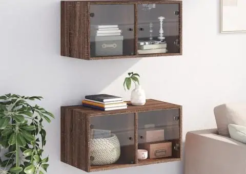 Dulapuri de perete cu uși din sticlă 2 buc. stejar maro - 3/5