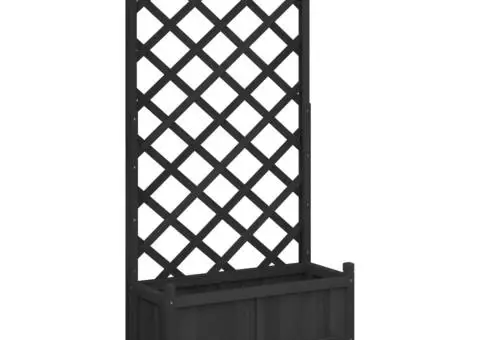 Jardinieră cu spalier și roți, negru, lemn masiv de brad - 2/5