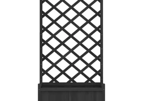 Jardinieră cu spalier și roți, negru, lemn masiv de brad - 4/5