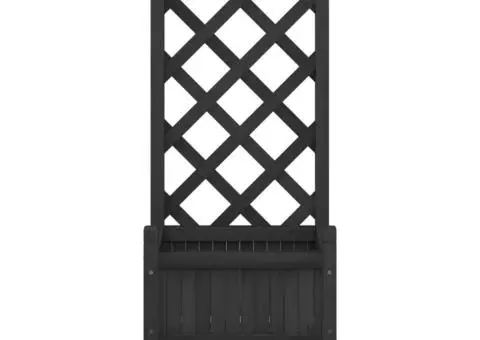 Jardinieră cu spalier și roți, negru, lemn masiv de brad - 4/5