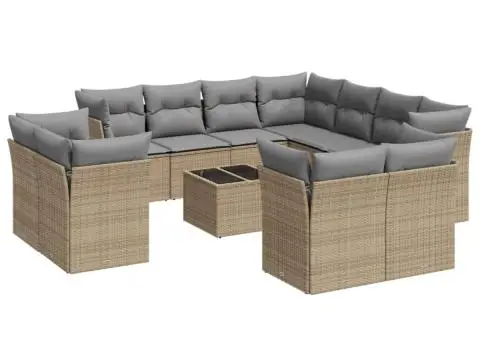 Set canapele de grădină cu perne, 12 piese, bej, poliratan - 2/3