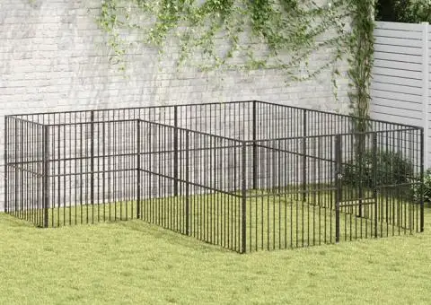 Țarc pentru câini cu 12 panouri, negru, oțel galvanizat - 1/5