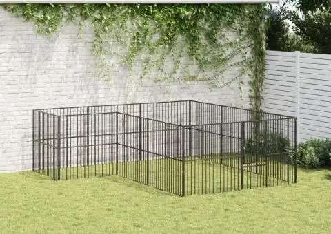 Țarc pentru câini cu 12 panouri, negru, oțel galvanizat - 3/5