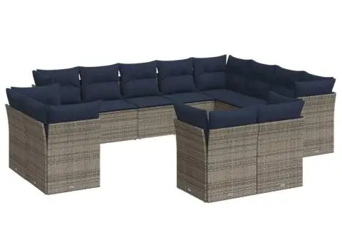 Set mobilier de grădină cu perne, 12 piese, gri, poliratan - 2/3