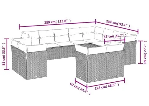 Set mobilier de grădină cu perne, 12 piese, gri, poliratan - 3/3