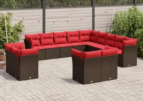 Set canapele de grădină cu perne, 13 piese, maro, poliratan - 1/3