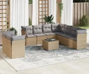 vidaXL Set canapele de grădină cu perne, 10 piese, bej, poliratan