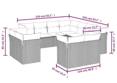 Set canapele de grădină cu perne, 11 piese, maro, poliratan - 3/3