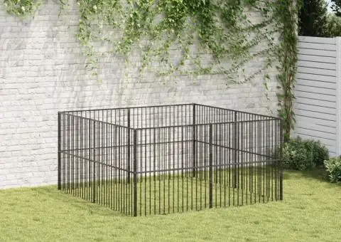 Țarc pentru câini cu 8 panouri, negru, oțel galvanizat - 3/5