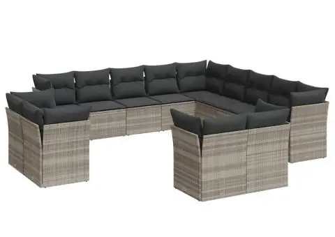 Set canapele de grădină cu perne, 13piese gri deschis poliratan - 2/3