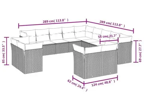 Set mobilier de grădină cu perne, 13 piese, negru, poliratan - 3/3