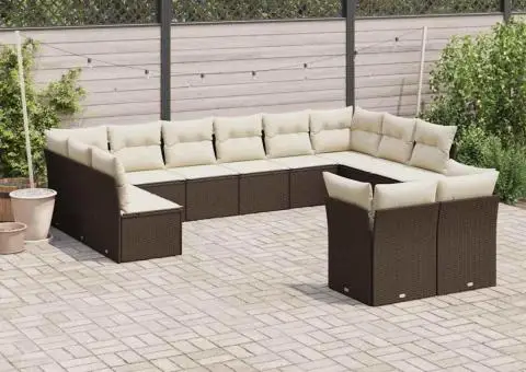 Set canapele de grădină cu perne, 12 piese, maro, poliratan - 1/3