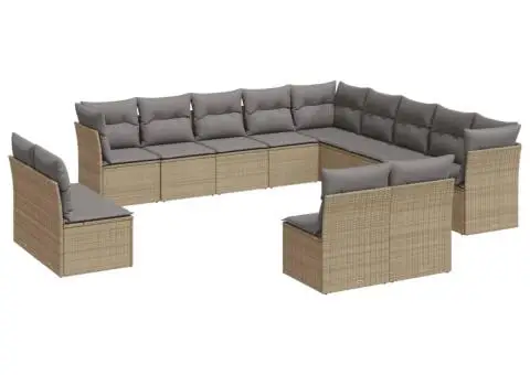 Set canapele de grădină cu perne, 12 piese, bej, poliratan - 2/3