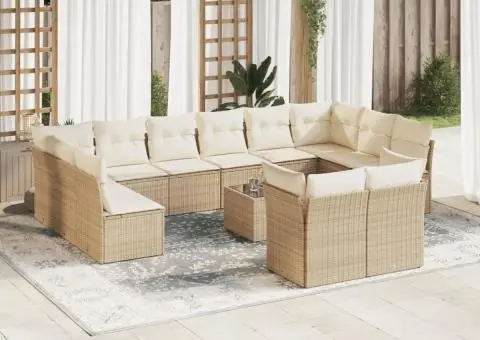 Set canapele de grădină, 13 piese, cu perne, bej, poliratan - 1/3