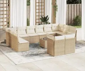 vidaXL Set canapele de grădină, 13 piese, cu perne, bej, poliratan