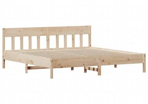 Cadru de pat fără saltea, 200x200 cm, lemn masiv pin - 3/5