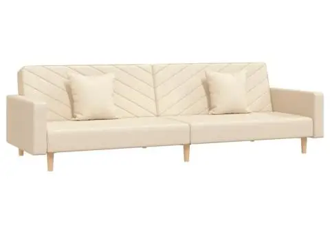 Canapea extensibilă cu 2 locuri, 2 perne, crem, textil - 2/5
