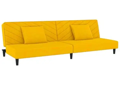 Canapea extensibilă cu 2 locuri, 2 perne, galben, catifea - 2/5