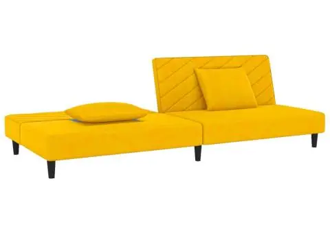 Canapea extensibilă cu 2 locuri, 2 perne, galben, catifea - 4/5