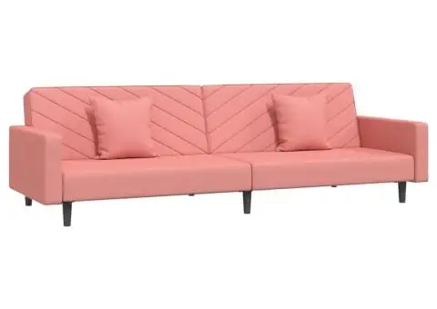 Canapea extensibilă cu 2 locuri, 2 perne, roz, catifea - 2/5