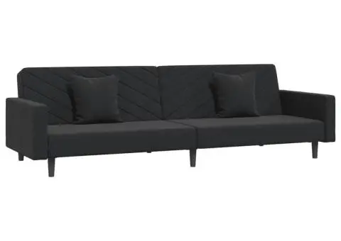 Canapea extensibilă cu 2 locuri, 2 perne, negru, catifea - 2/5