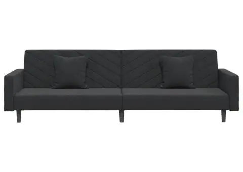 Canapea extensibilă cu 2 locuri, 2 perne, negru, catifea - 5/5