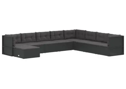 Set mobilier de grădină cu perne, 9 piese, negru, poliratan - 3/5