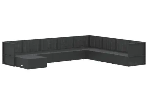 Set mobilier de grădină cu perne, 9 piese, negru, poliratan - 4/5