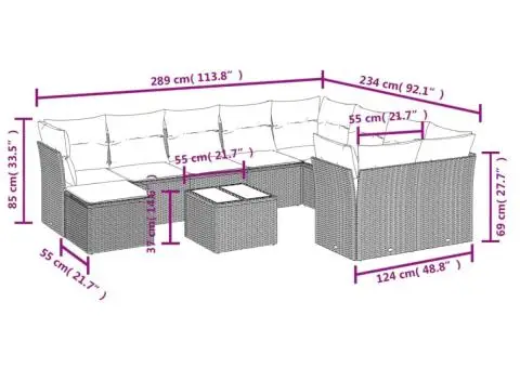 Set canapele de grădină cu perne, 11 piese, negru, poliratan - 3/3