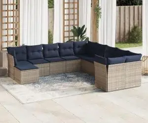vidaXL Set canapele de grădină cu perne, 11 piese, gri, poliratan