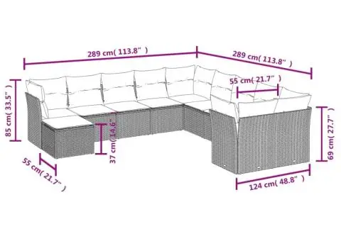Set canapele de grădină cu perne, 11 piese, gri, poliratan - 3/3
