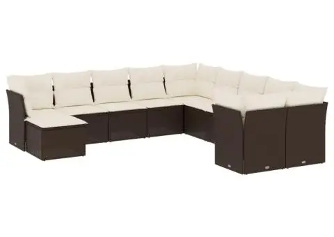 Set canapele de grădină cu perne, 11 piese, maro, poliratan - 2/3