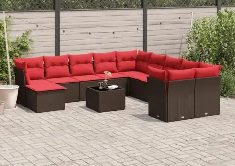 Set canapele de grădină cu perne, 12 piese, maro, poliratan - 1/3