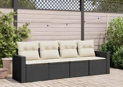 Set mobilier de grădină cu perne, 4 piese, negru, poliratan - 1/3