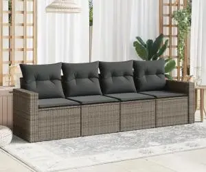vidaXL Set canapea de grădină cu perne, 4 piese, gri, poliratan