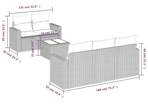 Set canapele de grădină cu perne, 6 piese, gri, poliratan - 3/3