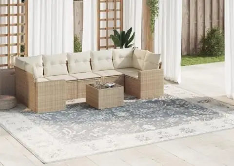 Set canapele de grădină, 8 piese, cu perne, bej, poliratan - 1/3