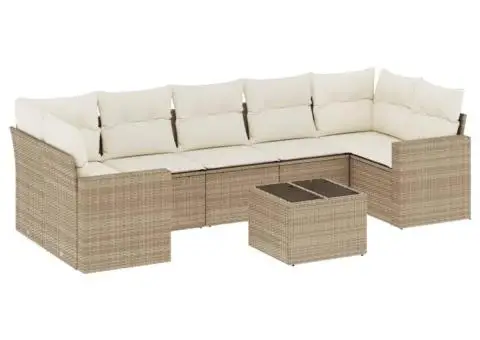 Set canapele de grădină, 8 piese, cu perne, bej, poliratan - 2/3