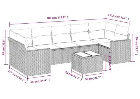 Set canapele de grădină, 8 piese, cu perne, bej, poliratan - 3/3