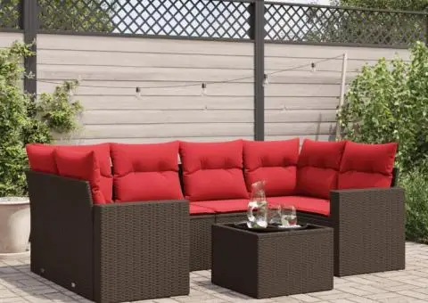 Set canapele de grădină cu perne, 7 piese, maro, poliratan - 1/3