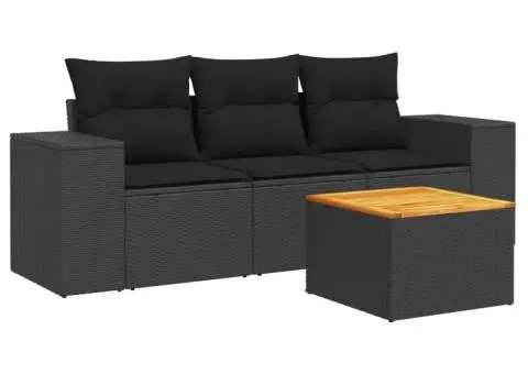 Set mobilier de grădină cu perne, 4 piese, negru, poliratan - 2/3