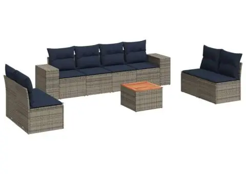 Set canapele de grădină, 9 piese, cu perne, gri, poliratan - 2/3