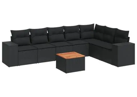 Set mobilier de grădină cu perne, 8 piese, negru, poliratan - 2/3