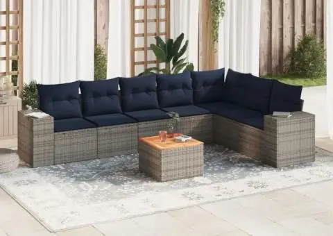 Set canapele de grădină cu perne, 8 piese, gri, poliratan - 1/3