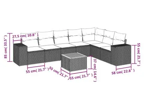 Set canapele de grădină cu perne, 8 piese, gri, poliratan - 3/3