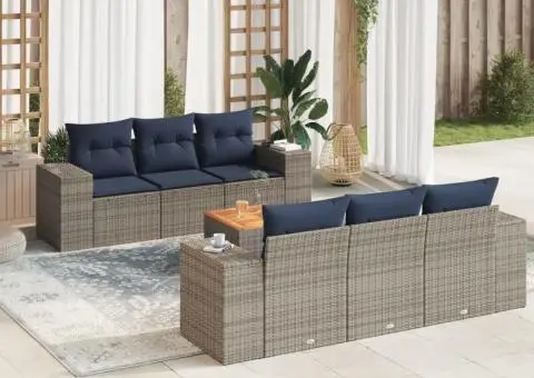 Set canapele de grădină cu perne, 7 piese, gri, poliratan - 1/3