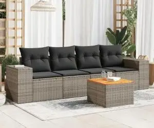 vidaXL Set canapea de grădină cu perne, 5 piese, gri, poliratan