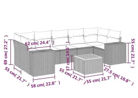 Set canapele de grădină, 8 piese, cu perne, bej, poliratan - 3/3