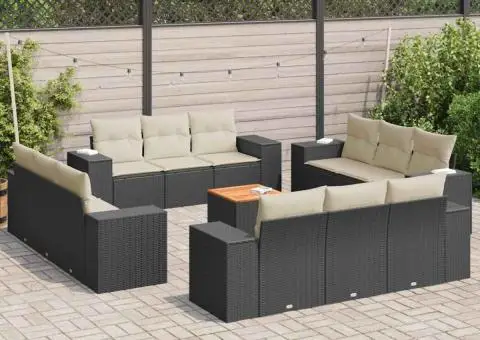 Set mobilier de grădină cu perne, 13 piese, negru, poliratan - 1/3